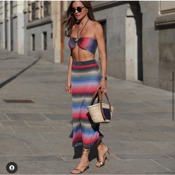 ZARA 2 Piece Metallic Crop Top M And Matching Skirt S Set - Picture 6 of 11